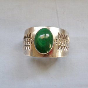 Vintage Large Sterling and Malachite Western Style Cuff Bracelet